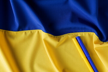 Ukrainian flag with blue and yellow felt-tip pens
