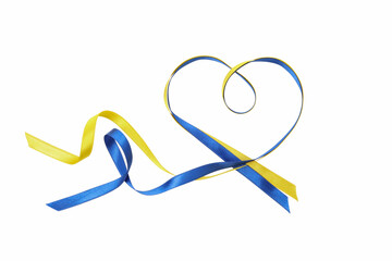 Ukrainian flag colors ribbons isolated on white background
