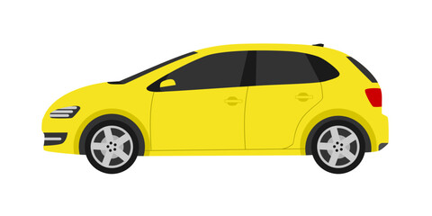 Obraz na płótnie Canvas auto hatchback flat style yellow color isolated on white background for app concept, pattern, automobile, transport, carsharing, taxi, rental, sport, car repair service. vector 10 eps