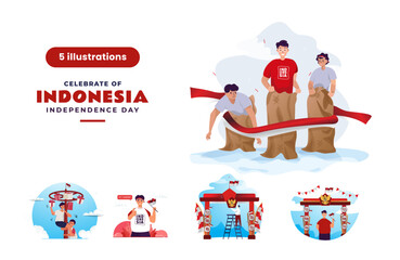 Celebrating Indonesian independence with games flat design set