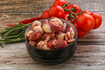 Raw chicken hearts for cooking