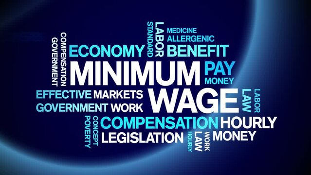 Minimum Wage Animated tag word cloud;text design animation kinetic typography seamless loop.