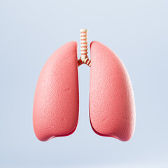 Human lungs on a blue background. A vital organ in the human body, the respiratory system. 3d rendering