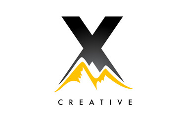 X Letter Mountain Logo. Letter X with Mountain Peaks Shape Vector Illustration
