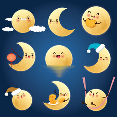 Fototapeta premium Vintage Mid Autumn Festival poster design set