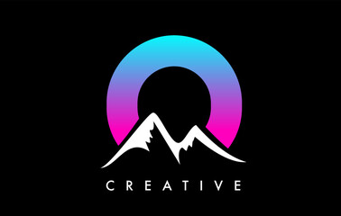 O Letter Mountain Logo. Letter O with Mountain Peaks Shape Vector Illustration