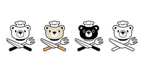 Bear vector polar bear icon chef cooking food teddy logo kitchen symbol cartoon character doodle illustration design clip art