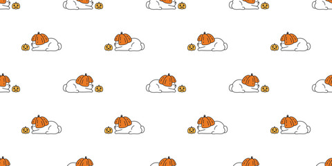 cat seamless pattern Halloween pumpkin kitten calico vector tile background repeat wallpaper scarf isolated gift wrapping paper cartoon character illustration design