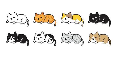cat vector icon calico kitten sleeping breed cartoon character logo symbol illustration doodle isolated clip art design