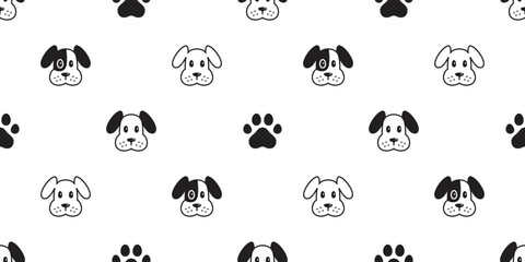 dog seamless pattern french bulldog head paw footprint vector pet puppy breed cartoon repeat wallpaper doodle tile background gift wrapping paper illustration scarf design isolated - obrazy, fototapety, plakaty