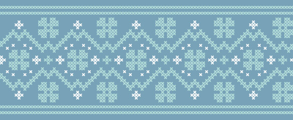 Pattern with flowers and snowflakes folk cross-stitch, scheme for embroidery and knitting - obrazy, fototapety, plakaty