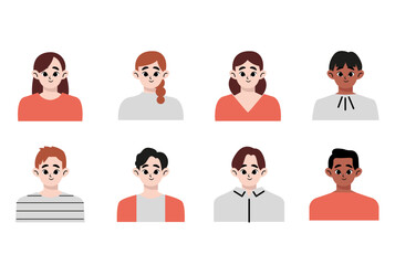 Set of avatars with different women and men. Heads of various people. Flat style vector illustration
