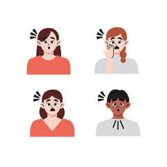 Surprised women characters. Flat style. Vector illustration isolated on white.