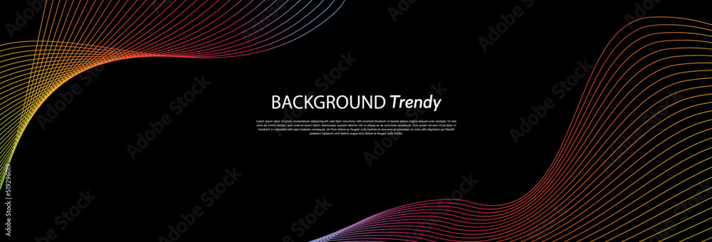 Poster colorful abstract wave in black background. dynamic abstract line design in modern and luxurious sty