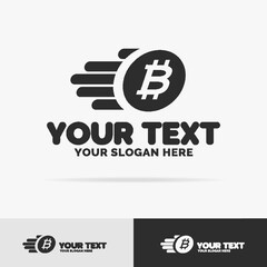 Vector flying bitcoin logo set isolated on background. Cryptocurrency logotype, digital money, block chain, finance company. 10 eps