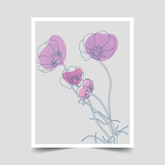 Hand Drawn Flower Line art Illustration with poster Template