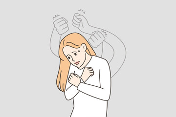 Ghost hands beating scared woman 