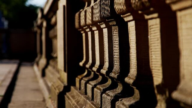 Historical European Palace Stone Pillars Railing Focus Shift across