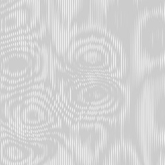 Vector moire pattern with distorted grid, lattice, mesh. Abstract gray and white background with optical illusion effect. Op art ripples texture. Deformed surface. Subtle decorative wallpaper