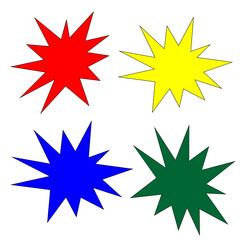 A set of stars with different colors highlighted on a white background. Red, blue, yellow and green stars on a white background. Vector illustration