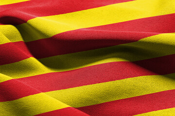 3D illustration flag of Catalonia is a region of Spain. Waving on the wind