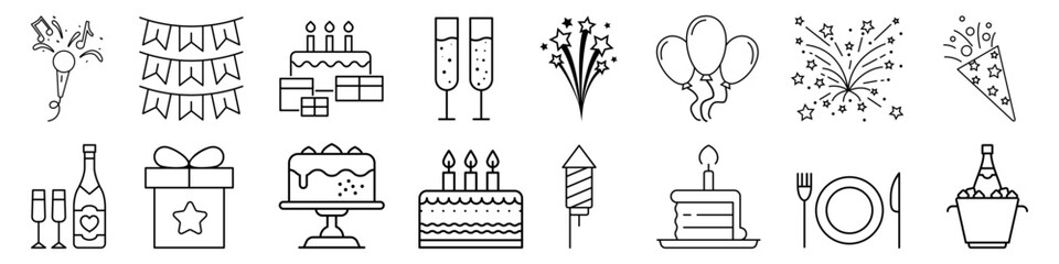 Celebration icon vector set. birthday illustration sign collection. event symbol.