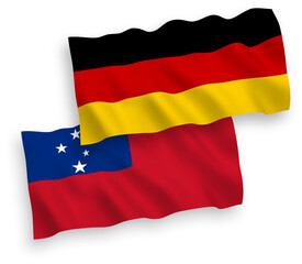National vector fabric wave flags of Germany and Independent State of Samoa isolated on white background. 1 to 2 proportion.