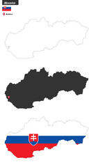 Map of Slovakia with capital city, flag and political borders.