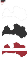 Map of Latvia with capital city, flag and political borders.
