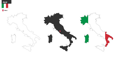 Map of Italy with capital city, flag and political borders.