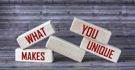 What makes you unique question on wooden blocks and wooden table