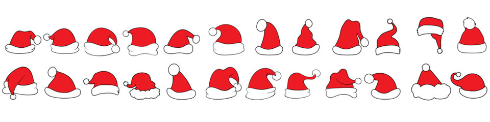 Santa hats icon vector set. Christmas illustration sign collection. new Year symbol.