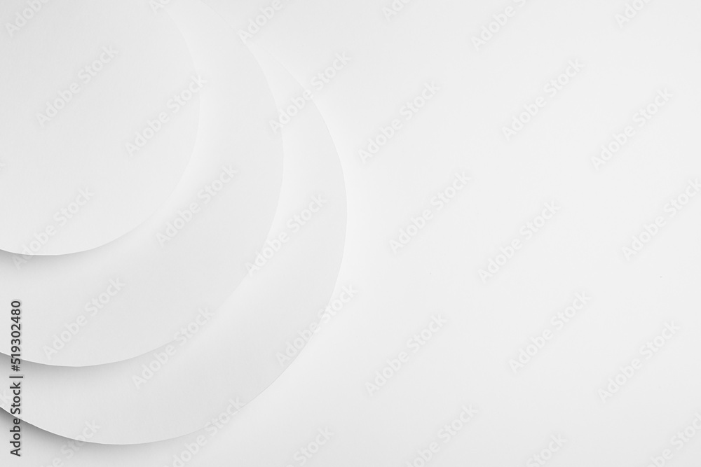Poster white abstract geometric background with fly soft light white circles and semicircle stepped surface