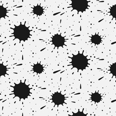 Abstract black ink spots on white background vector seamless pattern. Best for textile, home decor, wallpapers, wrapping paper, package and web design.