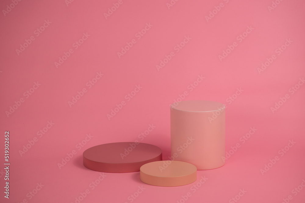 Aufkleber empty podium for display cosmetic product. platform arrangement in pink pastel color in trendy minim