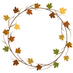 Fototapeta Fall round wreath with maple leaves svg, Autumn circle border svg obraz