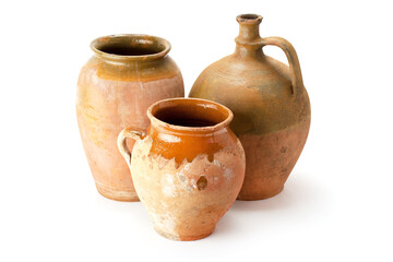 Clay old jug are handmade .