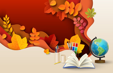 Education concept school background fall 3d vector