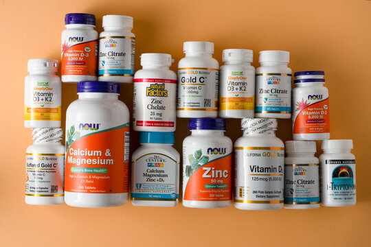 Vitamins, minerals and micronutrients from iHerb. Lots of different jars. Biologically active food additives. Dietary supplement set buy online. Medicines for health. Kyiv, Ukraine - July 13, 2022