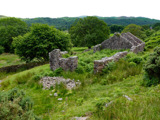 ruins of ancient shepherd's cottage in the lake district of england