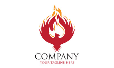 Red Color Simple Burn Phoenix logo Design