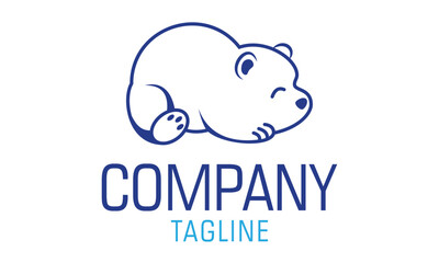 Blue Color Line Art Cartoon Baby Polar Bear Logo Design