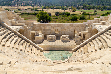 Wide angle panoramic photo of Patara ancient city.