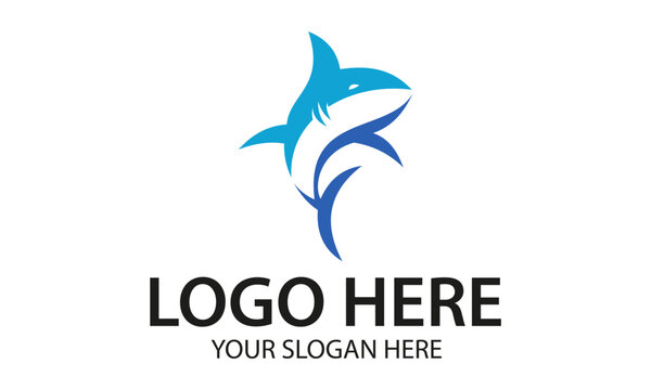 Blue Color Abstract Negative Fish Shark Logo Design