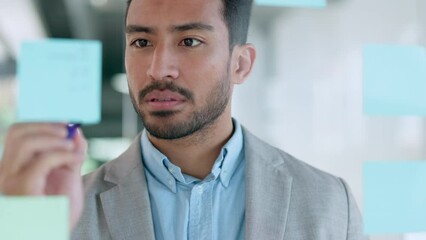 Surprised while brainstorming business marketing project ideas using sticky notes. Finding a solution as an analyst is easy with innovation, planning, and thought. Inspired with corporate strategy