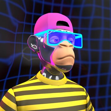 3d digatal Ape avatar. In-game character for metaverse.