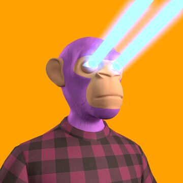 Presentation of NFT Ape avatar collection. NFT 3d bored ape on orange background. Digital art. In-game character for metaverse. Non-fungible Token.