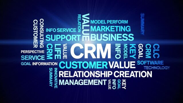 CRM animated tag word cloud;text design animation kinetic typography seamless loop.