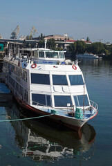 A large ship is moored