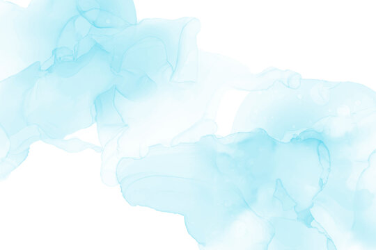 Light Blue Watercolor Acrylic Marble Backgound. Vector Abstract Alcohol Liquid Texture In Pastel Color